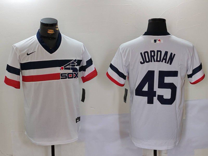 Men Chicago White Sox 45 Jordan White Throwback Game 2024 Nike MLB Jersey style 902